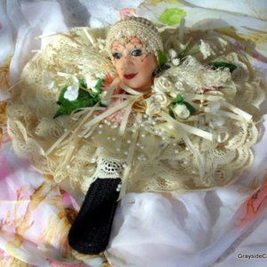 Victorian Vanity Mirror • Hand Crafted • Porcelain Doll • Hand Held Mirror